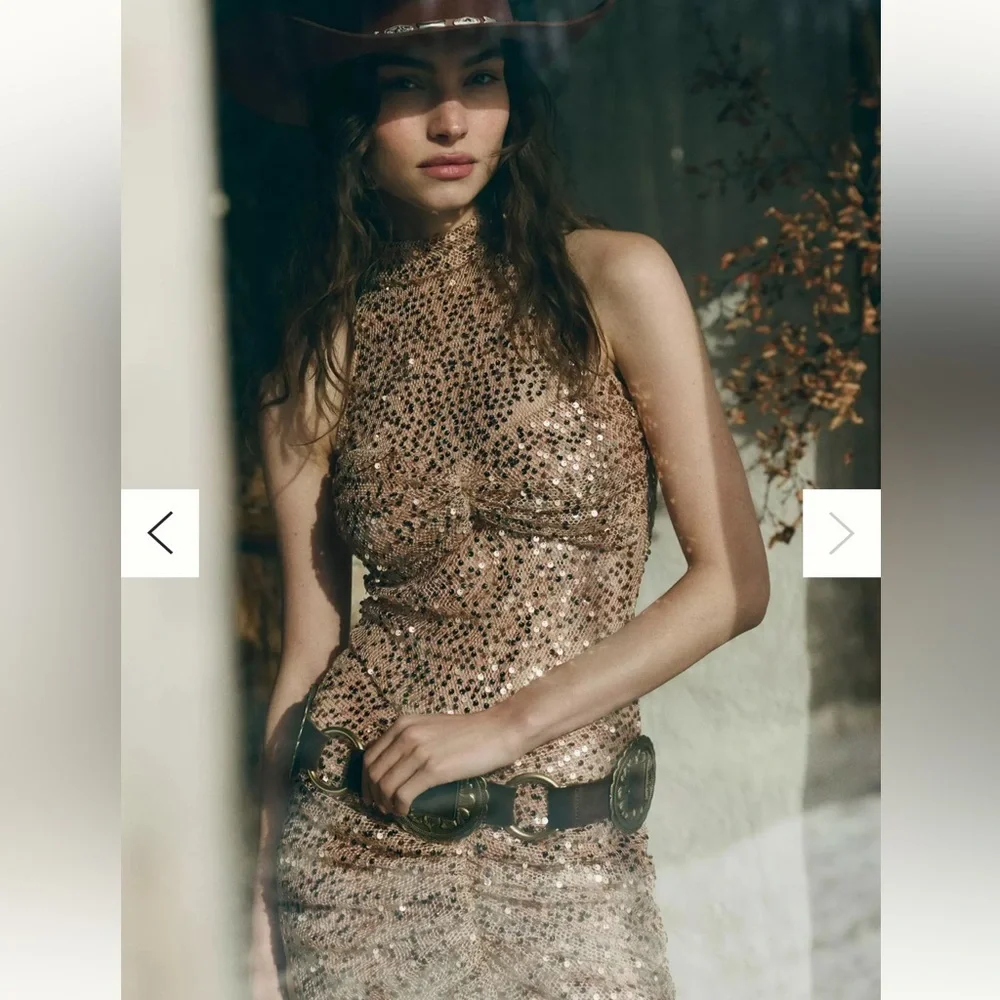 Delfi Collective Avelie Ruched Sequin Dress in Nude - Picture 4 of 16